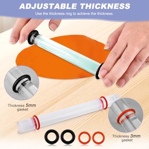 2Pcs Polymer Clay Tools Acrylic Roller Clay Rolling Pin with Thickness Rings for DIY Handmade Crafts Handmade Art Supplies(Clear,Size:7.7inch)