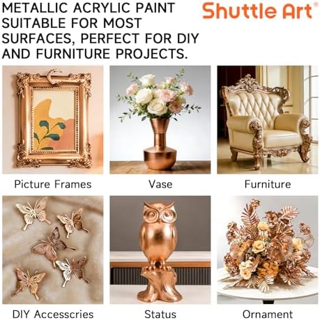 Shuttle Art Metallic Copper Acrylic Paint, 8.45 oz (250 ml) Copper Leaf Paint With Brush, Non Toxic, Non Fading Copper Paint for Crafts, Metal, Wood, Clay, Ceramic, Canvas, Furniture