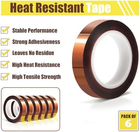 MEBMIK 6 Rolls 10mm x16m(52FT) Heat Tape High Temperature Heat Resistant Tape Heat Transfer Tape for Heat Sublimation Press Vinyl,No Residue