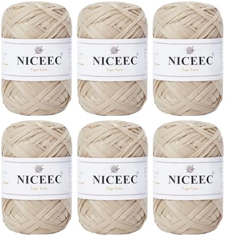 NICEEC 6 Skeins Soft Tape Yarn-Milk Tea