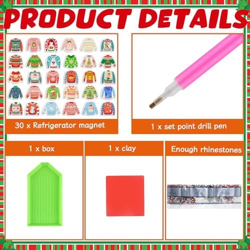 30 Pcs Christmas Magnetic Diamond Art Painting Magnets