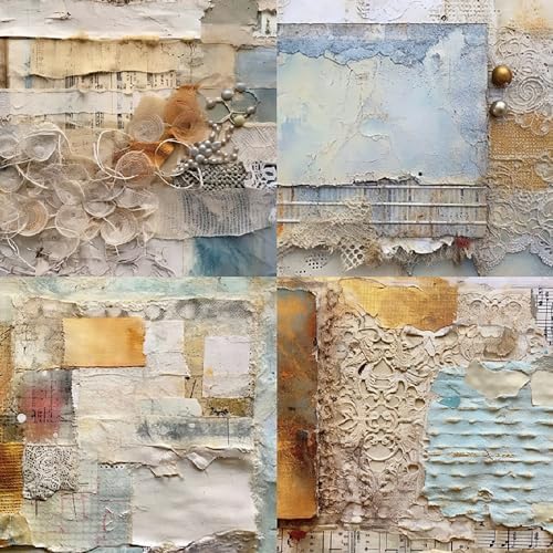 Vintage Junk Journal Paper Pad, 6 x 6 Inch Shabby Chic 160gsm Cardstock, 24 Sheets Retro Pearl & Tattered Letter Craft Paper for Anniversary Cards, DIY Scrapbooking
