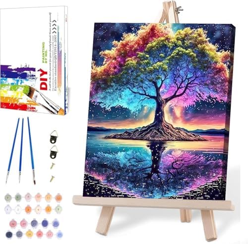 Tree of Life Paint by Numbers Kit for Adults Beginner with Wooden Framed,Adult Paint by Number Kits On Canvas,Adults' Paint-by-Number Kits DIY Oil Painting Kits for Gift Home Wall Decor 12x16 Inch