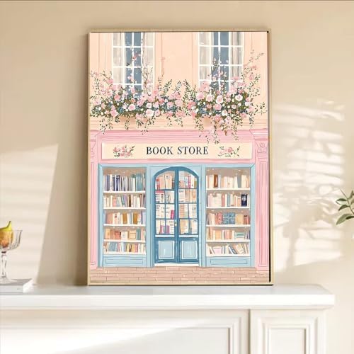 AIBOERL Paint by Numbers Kit for Adults Beginner,Pink Book Shop, 12X16In