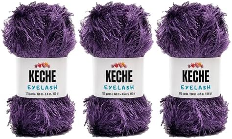 Eyelash Fun Fur Yarn - Premium Soft Crochet Yarn DIY Hand Knitting 100% Polyester 175 Yds 3.53 Oz (Pack of 3) - Purple