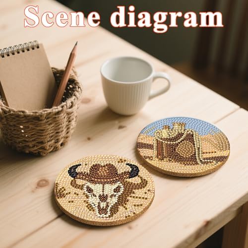 DOTSOPS 8 Pcs Cowboy Diamond Painting Coasters with Holder for Beginners