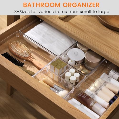 Criusia 8 Pack Drawer Organizer for Kitchen Gadgets, Large Clear Plastic Drawer Divider for Kitchen Accessories, Bathroom Organizers and Storage, Home Essentials for Makeup and Vanity Accessories