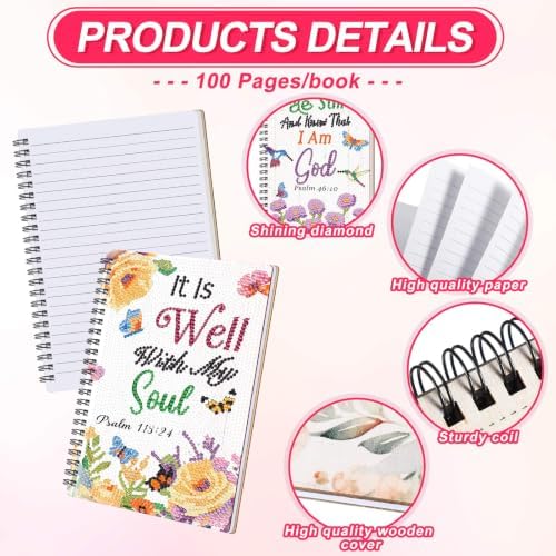 Fullhawl 12 Pack 5D DIY Diamond Art Crafts Kit for Adults Office Supplies Beginner A5 Leather Diamond Painting Gift for Women Art Cover Craft Accessories with Tool (Bible Florals)