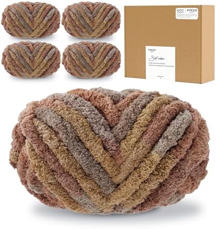 Bulky Chunky Yarn for Hand Knitting Blanket – #10 Jumbo Knitting Yarn, 1 Inch Thick Chenille Jumbo Yarn, No Knots Soft Machine Washable, Super Bulky Yarn 4 Pack for Crochet, Arm Knitting & Crafts