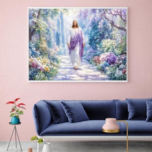 VeGuude Jesus Diamond Art Kits for Adults, 5D Diamond Art Flowers Kits for Beginner DIY Christian Diamond Art Full Drill Diamond Dots Crystal Craft Kits for Home Wall Decor Gifts, (16x12 inch)