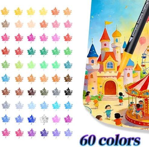 60 Colors Dual Tip Brush Pens, Fine Point & Flexible Brush for Watercolor Painting, Calligraphy & Markers for Adult Coloring Books, Artist Markers Set with Carrying Case