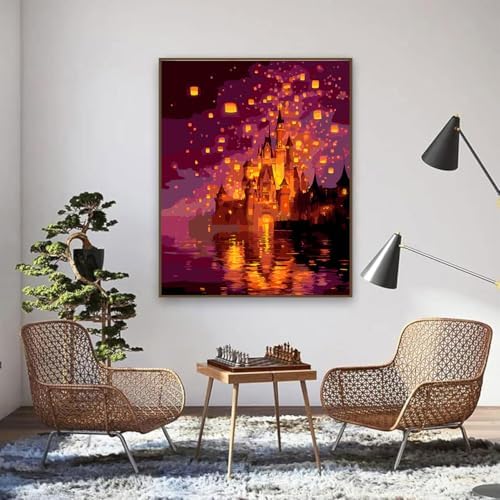 EIBEILI Magic Castle Paint by Numbers Kit for Adults Beginner,Lantern Adult Paint by Number Kits on Canvas,Easy Canvas Paint by Numbers for Adults for Home Wall Decoration 12 X 16 inch