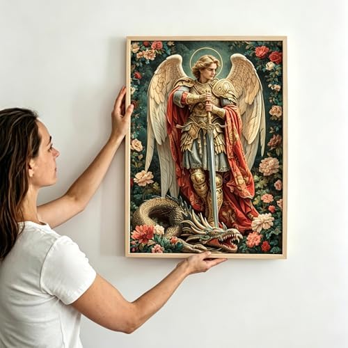 EOPLK Archangel Michael with Dragon Diamond Painting Kits for Adults, Religious Diamond Art Kit for Beginners, 5D DIY Full Drill Round Gem Painting by Numbers for Home Wall Decor Gift, 12x16 inch