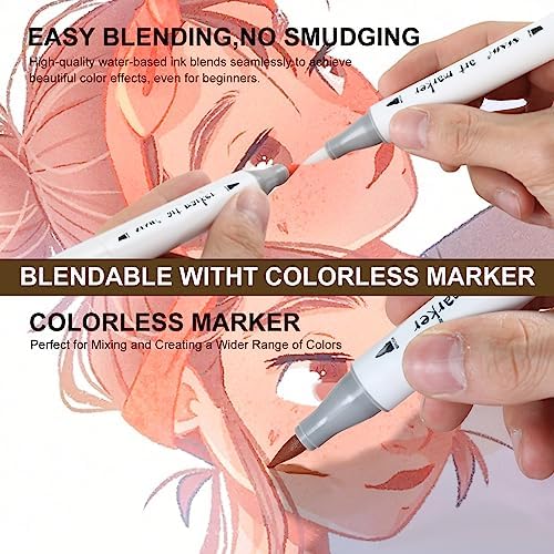 SFAIH Skin Tone Alcohol Markers Brush & Chisel Tip - 12 Light Skin Colors | Dual Tip Art Markers for Artist Adult Coloring Illustration, Portrait Hair Skin Anime, Blending, Gifts for Artist Adult