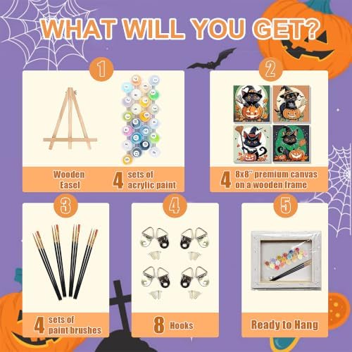 4 Pack Halloween Paint by Number for Kids with Wooden Frame - Wooden Easel
