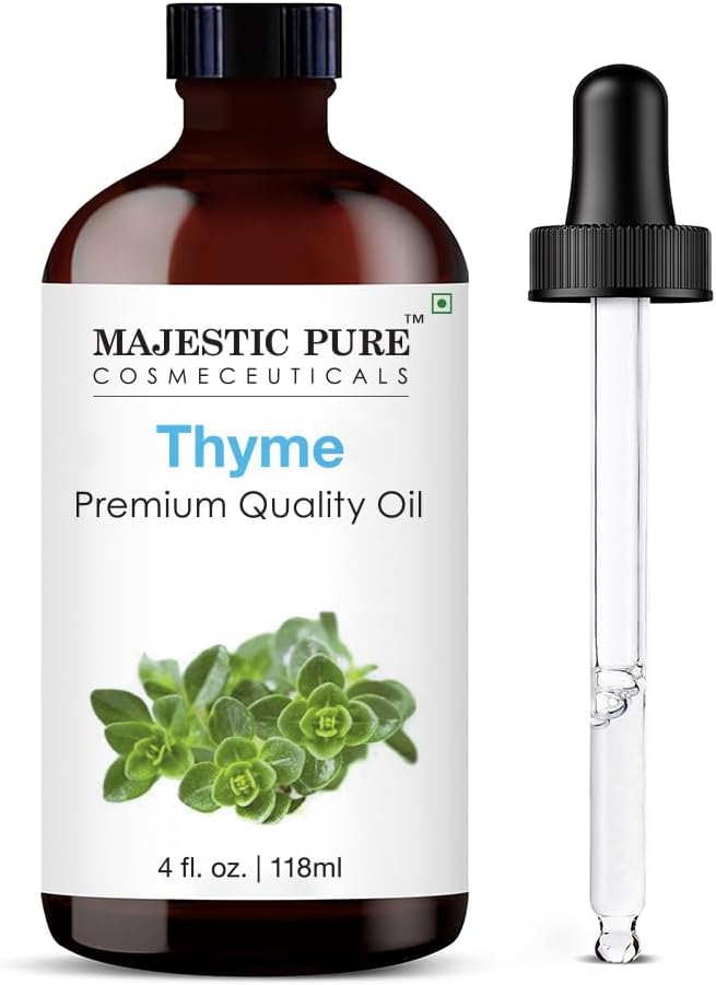 Majestic Pure Thyme Essential Oil for Diffuser - 4 Fl Oz | 100% Pure & Natural Essentials Oils for Humidifier, Air Freshening, Cleaning Home, Bath, spa-inspired self-care routines