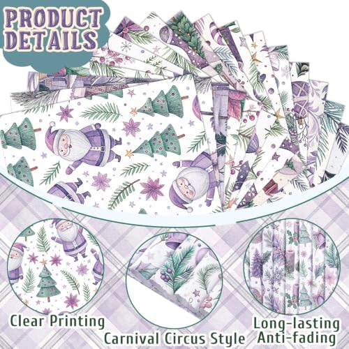 HunnmingRe 20 Pcs 10''x10'' Purple Christmas Quilting Fabric Squares