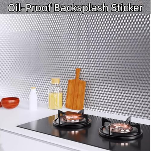 Soqool Kitchen Oil Water Proof Wallpaper, Peel and Stick Aluminum Foil Backsplash Protector, Self Adhesive Waterproof Contact Paper for Cabinet, Drawer, Shelf Liner, Countertop Cover,15.7x196.8 Inch