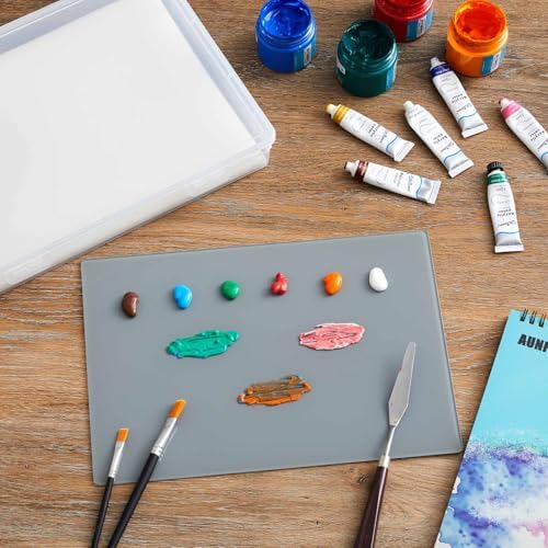 Nuanchu 1 Set Glass Oil Paint Palette, Airtight, 12.8 x 9.25 Inches, Grey | Handy Tempered Glass for Oil Painting, Moisture-proof lid Keep Paint Fresh, Portable Travel Outdoor, Leak-proof Airtight Seal