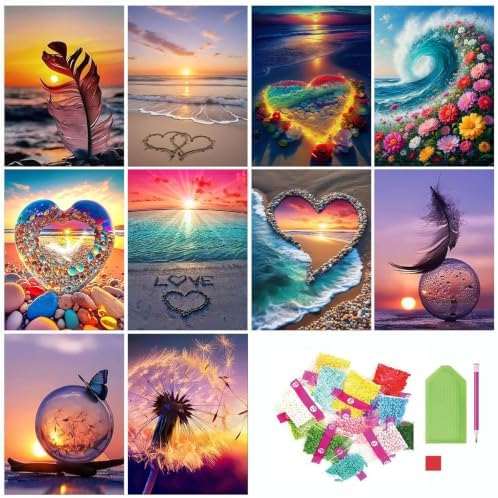 10 Pack Diamond Painting Kits for Adults, 5D Diamond Art Kits for Beginners, DIY Full Drill Paint with Diamond, Home Wall Decor 12 x 16 Inch TYPE7