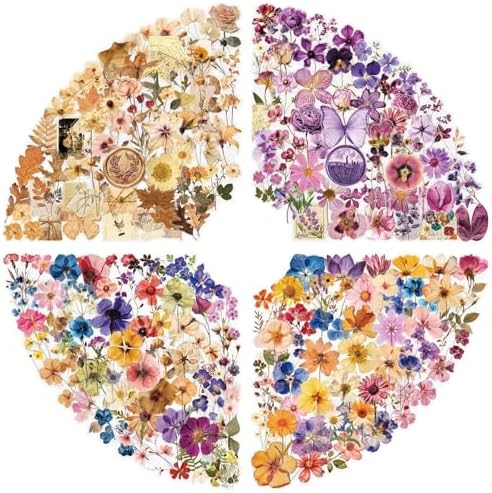 200PCS Transparent Flora Scrapbook Stickers, Vintage Aesthetic Flowers Sticker for Scrapbooks Travel Journal, Vinyl Waterproof for Water Bottles Laptop Phone Scrapbook Supplies DIY Crafts(flower-200)