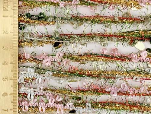 Artisanal Yarn Collection Multifiber Fancy Yarn with Sequins for Knitting Crocheting Crafts DIY, Set of 3 Rolls (Christmas Green & Gold)