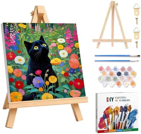 Amaieuin Paint by Numbers Adults Frame with Easel,Black Cat Paint by Number Adult,Paint by Number for Adults with Frame for Home Wall Art Decor 10x10in