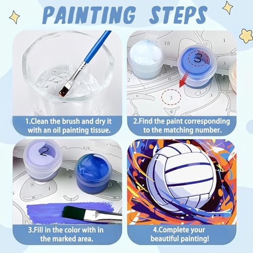 XTCIXAL Paint by Numbers Kit for Kids, Volleyball, 8X8 inch