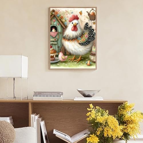 RYMILIE Chicken Diamond Art Kits for Adults Diamond Painting Kit 12x16in | 5D Farm Stress Relief Diamond Art Painting Kit for Beginners, DIY Full Round Drill Gem Art Crafts for Home Wall Decor Gift
