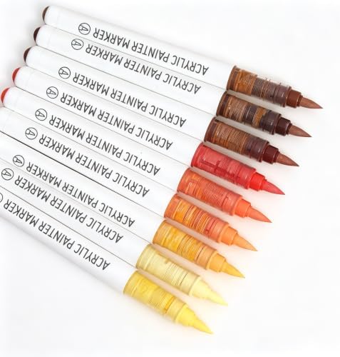 languo Acrylic Paint Markers, 9 Colors Red Yellow Series, Soft Brush Tip