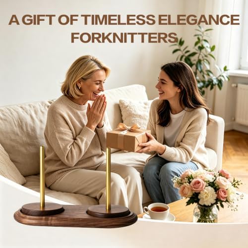 Rovarahoom Walnut Wooden Yarn Holder for Crocheting, Yarn Spinner Stand with Rotating Mechanism, Crochet Holder for Knitting Lovers Mom Craft Enthusiasts Great Gift - 2 Spindles