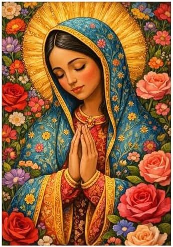 KUFWKEY Virgin Mary Diamond Art Kits for Adults,5D DIY Religion Diamond Painting Kits,Full Round Drill Diamonds Dots,Diamond Mosaic Kits,Gem Art and Crafts, Home Wall Decor 12X16 Inch