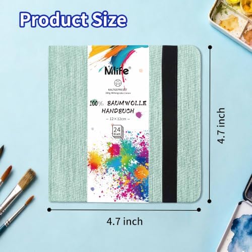 Mlife Square Watercolor Sketchbook,100% Cotton,300gsm/140lb,Acid-Free,Watercolor Journal for Artists Adults Students,4.7 * 4.7 Inches(Turquoise)