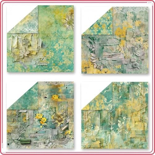Vintage Scrapbook Paper 12 ×12 - 24Sheets Double-Sided Pattern Decorative Paper | Scrapbook Supplies & Card Making Supplies for DIY Crafts Art Journaling Photo Album Decor (Green)