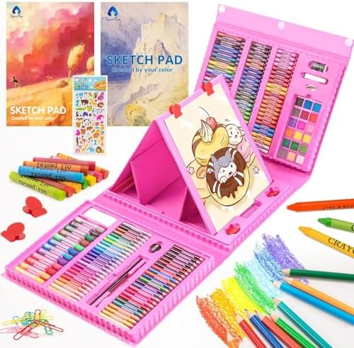 VigorFun Art Supplies, 240 PCS Drawing Art Kit, Pink Gifts for Kids Girls