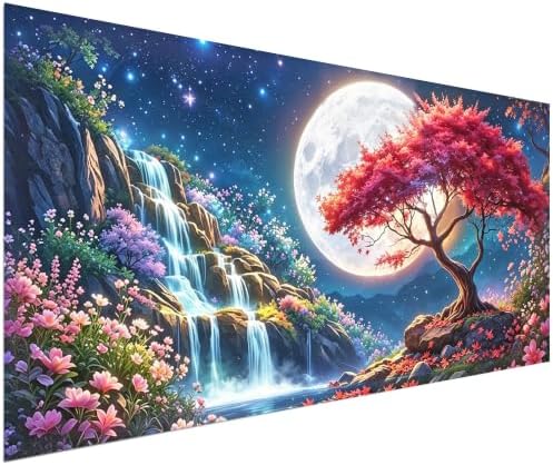 NFDPFUN Moonlight Waterfall Tree Diamond Painting Kit,Diamond Art Kits