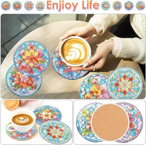 ijbnhd Mandala Diamond Painting Coasters Kit with Holder