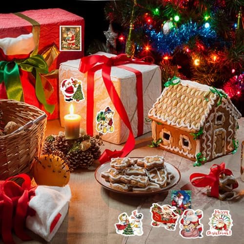 100PCS Vintage Christmas Stickers, Santa Claus Snowman Sticker Pack for Kids Teens Adults, Waterproof Holiday Stickers Decals for Scrapbook,Cards