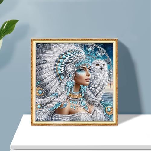 AiYuanzsh 5D DIY Special-Shaped Diamond Painting Kit – Goddess with White Owl, 30x30cm Crystal Rhinestone Art for Home Wall Decor, Gifts for Women Adults Beginners