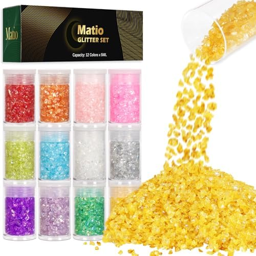 Matio 12 Colors Iridescent Crushed Glass, Irregular Chunky Glitter