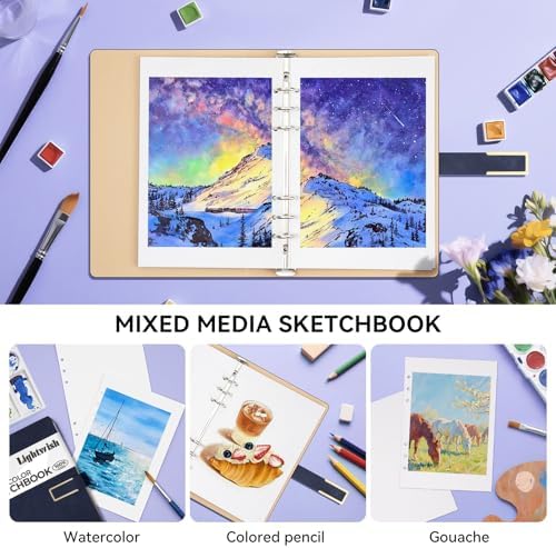 Lightwish Watercolor Sketchbook,100% Cotton Acid Free Watercolor Journal,600gsm Cold Press Watercolor Paper for Artists,Adults,Students,12 Sheets,5.8 * 8.2 Inches Paper