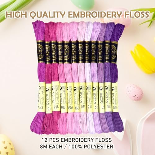Premium Rainbow Color Embroidery Floss - Cross Stitch Threads - Friendship Bracelets Floss - Crafts Floss - 12 Skeins Per Pack Embroidery Floss,Purple Gradient