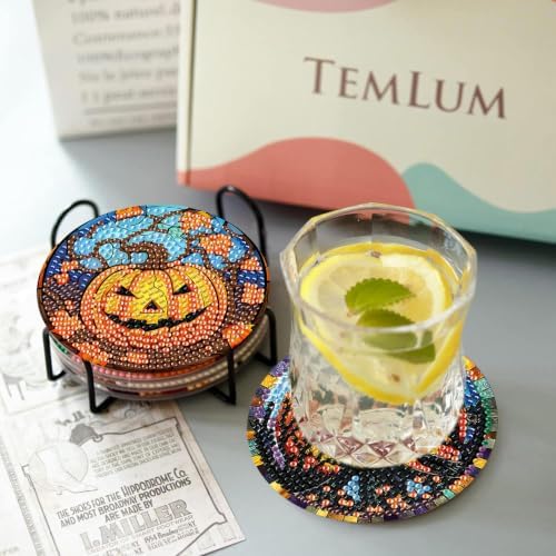 Halloween Diamond Art Coasters Kit, 8 Pieces Diamond Painting Coasters Kit