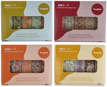 Autumn Botanical Washi Tape Set - 20 Rolls Fall Leaves Adhesive Tapes Arabesques Arts Decorative Masking Tape Sets for Craft, Kids, Scrapbook, DIY, Gift Wrapping (Cottage Mix)