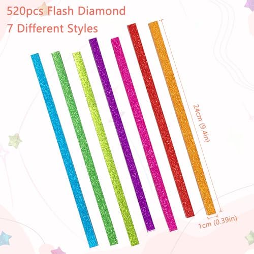 Paper Stars Strips, 520 Pcs 7 Glitter-Color Origami Star Paper Strips, Ideal for Students Leisure Holiday Presents Party Decoration