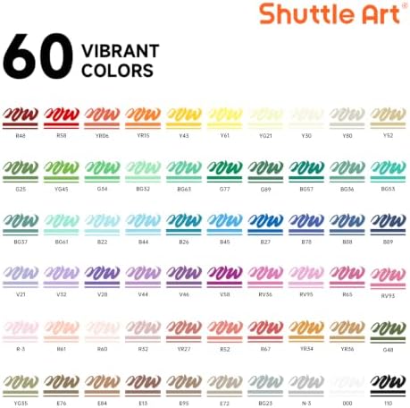 Shuttle Art Automatic Ink Control Acrylic Paint Markers, 60 Colors Brush Tip Acrylic Paint Pens for Rock, Ceramic, Wood, Canvas, Glass, Stone, Fabric, Card Making, DIY Football Crafts, FlipFunAlong