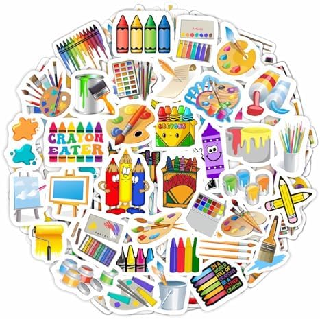 100Pcs Art Stickers, Crayon Stickers, Paint Laptop Decals, Painting Decals - Art Party Supplies, Paint Party Supplies, Gifts for Women & Men