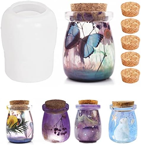 Larcenciel Jar Resin Molds Silicone with 5pcs Cork Lids, Cute Bottle Silicone Molds for Epoxy Resin, DIY Molds for Jar, Storage Bottle, Jewelry Candy Container, Flower Pot, Home Decoration Gifts