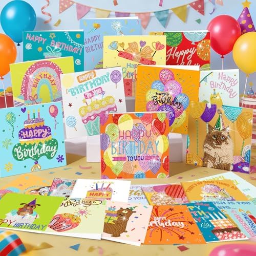Saillong 24 Pack Happy Birthday Diamond Art Card with Envelopes