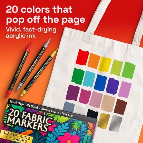 ARTISTRO 20 Fabric Markers for Clothes and Textiles - Acrylic Paint Pens